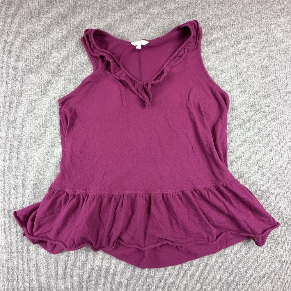 Terra & Sky Tank Top Womens 1X Purple Ruffle Hem V Neck Jersey Tunic Plus